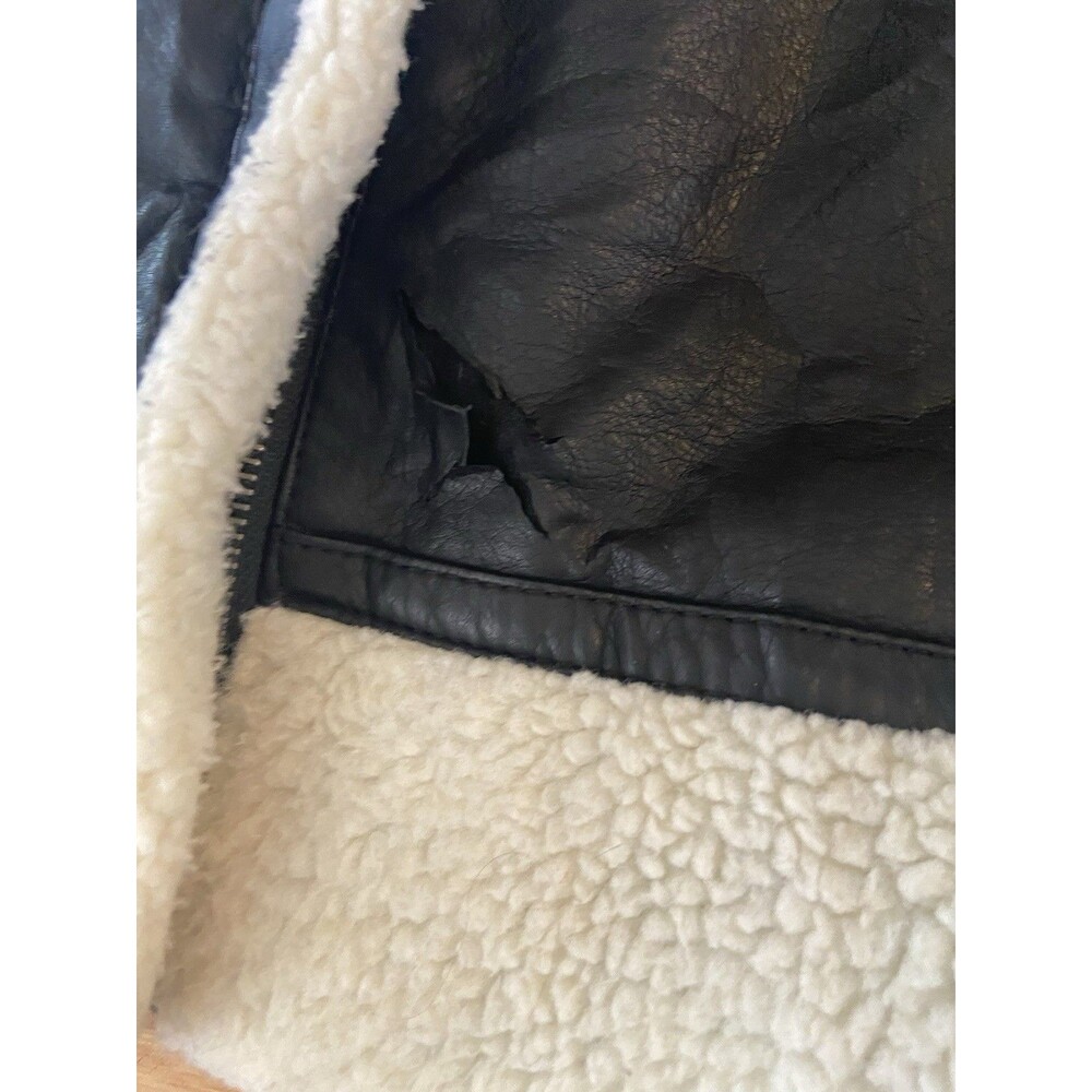Womens Y2K Faux Leather Sherpa Aviator Jacker Size XS Black Bratzcore Moto Retro - Picture 12 of 14